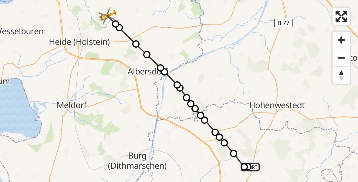 Flugroute Rettungshubschrauber Itzehoe Hungriger Wolf Flugplatz - Barkenholm, 16 April 2026, 07:59