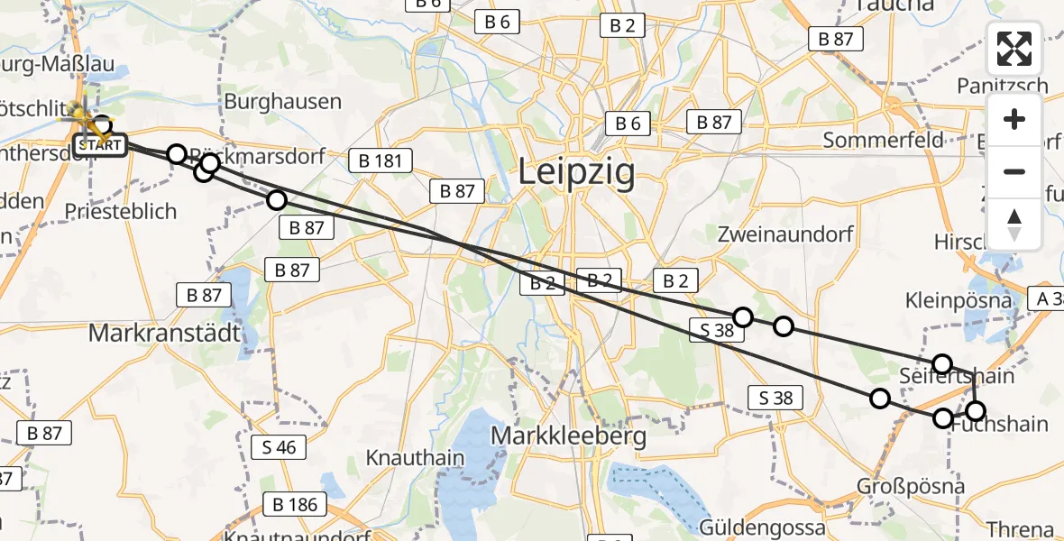 Flugroute Rettungshubschrauber Schkeuditz - ADAC Air Rescue Station Leipzig/Schkeuditz-Dölzig Hubschrauberlandeplatz (Christoph 61), 16 April 2026, 08:01
