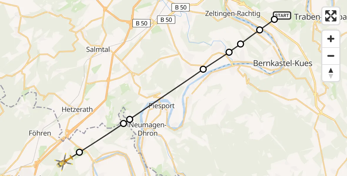 Flugroute Ambulanzhubschrauber Traben-Trarbach - Bekond, 16 April 2026, 08:04