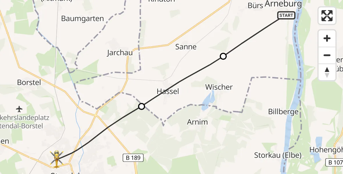 Flugroute Rettungshubschrauber Arneburg - Stendal, 16 April 2026, 08:07