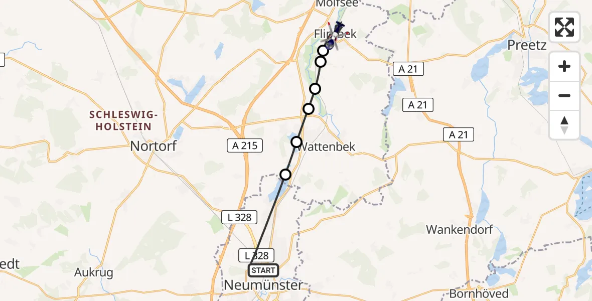 Flugroute Polizeihubschrauber Neumünster - Flintbek, 16 April 2026, 08:12