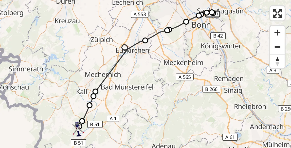 Flugroute Polizeihubschrauber Sankt Augustin - Dahlem, 16 April 2026, 08:13