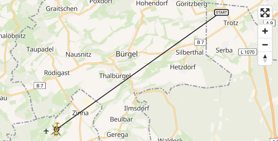 Flugroute Rettungshubschrauber Serba - Jena-Schöngleina Flugplatz, 16 April 2026, 08:13