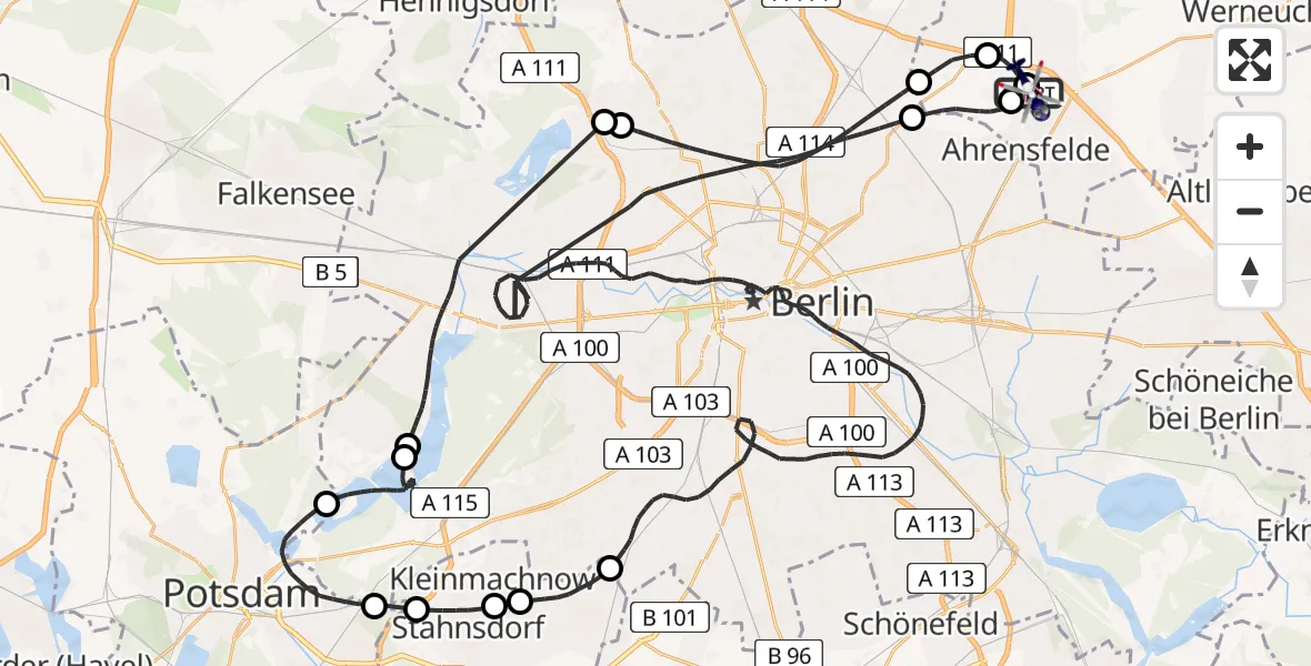 Flugroute Polizeihubschrauber Ahrensfelde Hubschrauberlandeplatz - Ahrensfelde Hubschrauberlandeplatz, 16 April 2026, 08:22