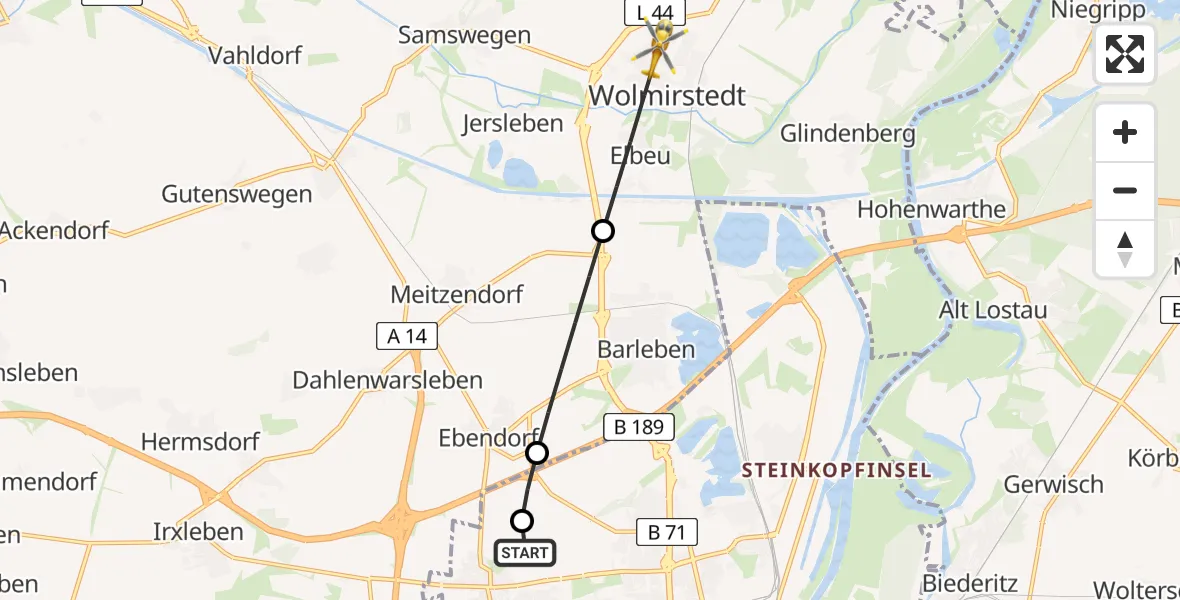 Flugroute Rettungshubschrauber Magdeburg Hospital - Wolmirstedt, 16 April 2026, 08:26