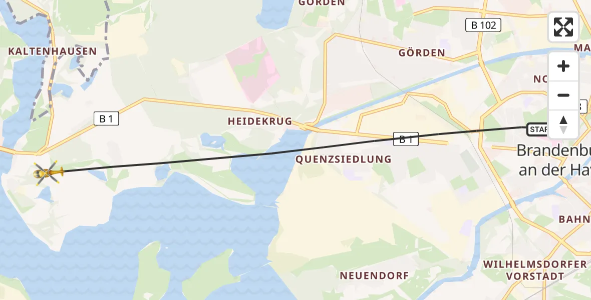 Flugroute Rettungshubschrauber Brandenburg an der Havel - Brandenburg an der Havel, 16 April 2026, 08:26