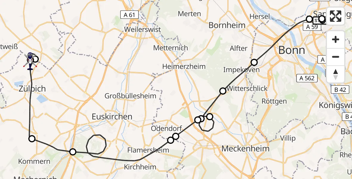 Flugroute Polizeihubschrauber Sankt Augustin - Zülpich, 16 April 2026, 08:26