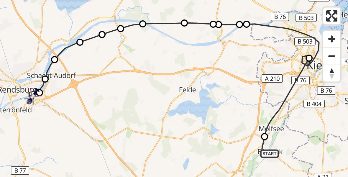 Flugroute Polizeihubschrauber Flintbek - Osterrönfeld, 16 April 2026, 08:26