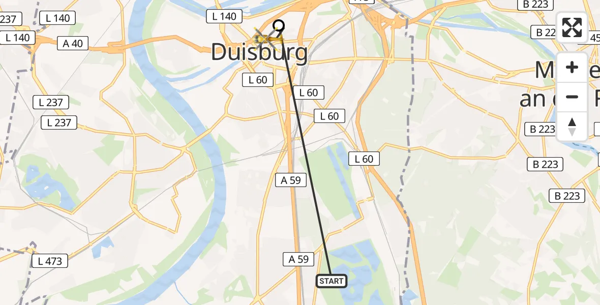 Flugroute Rettungshubschrauber Duisburg Air Rescue Hubschrauberlandeplatz (Christoph 9) - Duisburg, 16 April 2026, 08:29