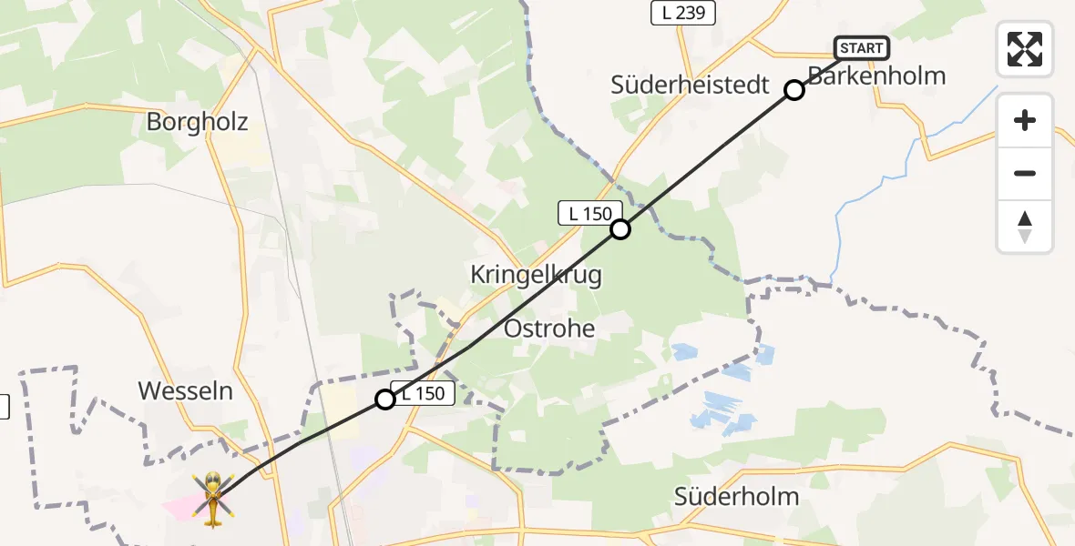 Flugroute Rettungshubschrauber Barkenholm - Heide, 16 April 2026, 08:35