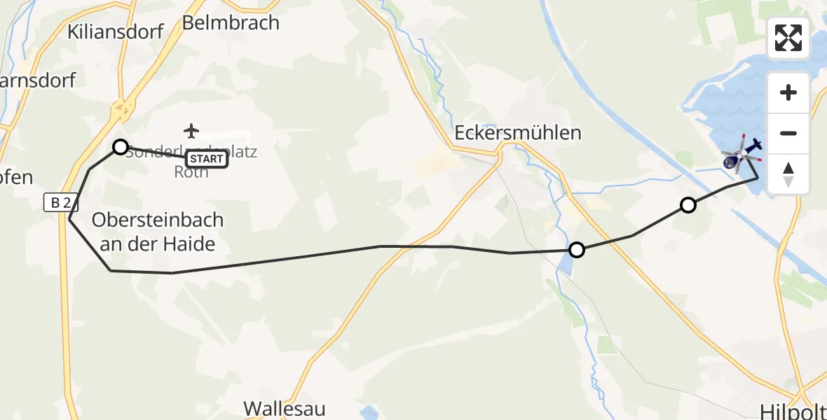Flugroute Polizeihubschrauber Flugplatz Roth - Roth, 16 April 2026, 08:35