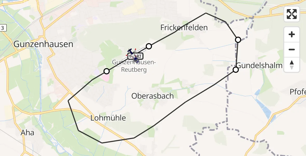 Flugroute Polizeihubschrauber Gunzenhausen-Reutberg Flugplatz - Gunzenhausen-Reutberg Flugplatz, 16 April 2026, 08:36