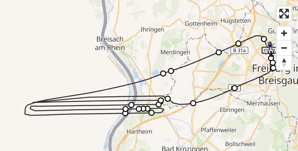 Flugroute Polizeihubschrauber Freiburg im Breisgau Flugplatz - Freiburg im Breisgau Flugplatz, 16 April 2026, 08:36