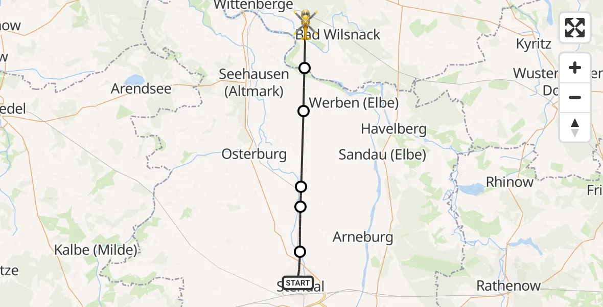Flugroute Rettungshubschrauber Stendal - Bad Wilsnack, 16 April 2026, 08:39