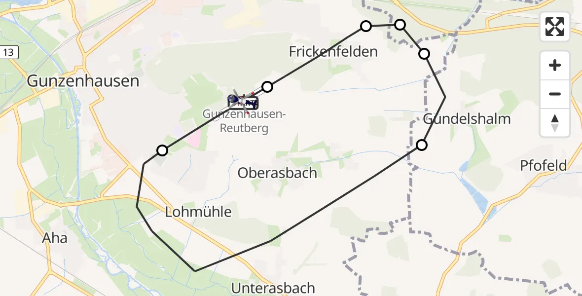 Flugroute Polizeihubschrauber Gunzenhausen-Reutberg Flugplatz - Gunzenhausen-Reutberg Flugplatz, 16 April 2026, 08:45
