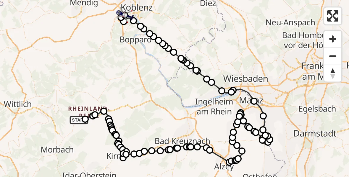 Flugroute Polizeihubschrauber Büchenbeuren - Koblenz-Winningen Flugplatz, 16 April 2026, 08:46