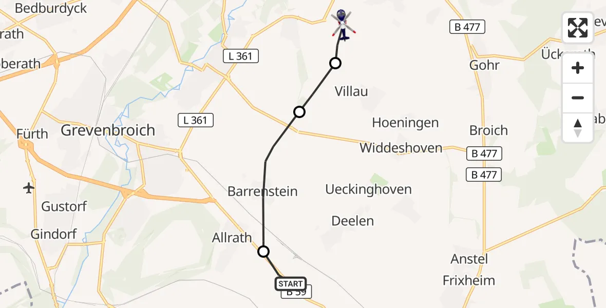 Flugroute Polizeihubschrauber Rommerskirchen - Grevenbroich, 16 April 2026, 08:49