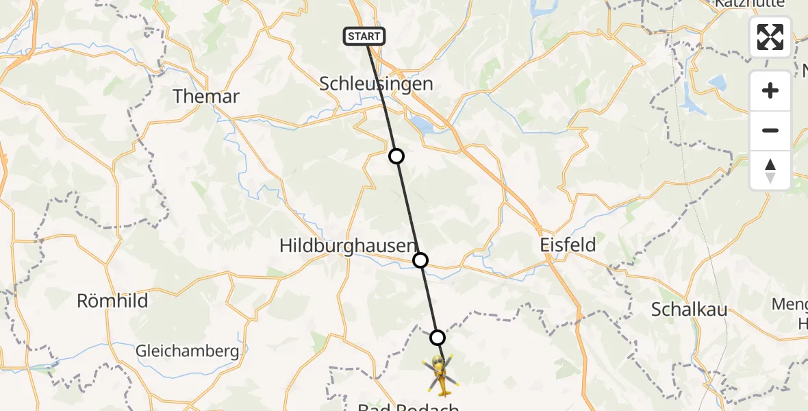 Flugroute Rettungshubschrauber Schleusingen - Bad Rodach, 16 April 2026, 08:51
