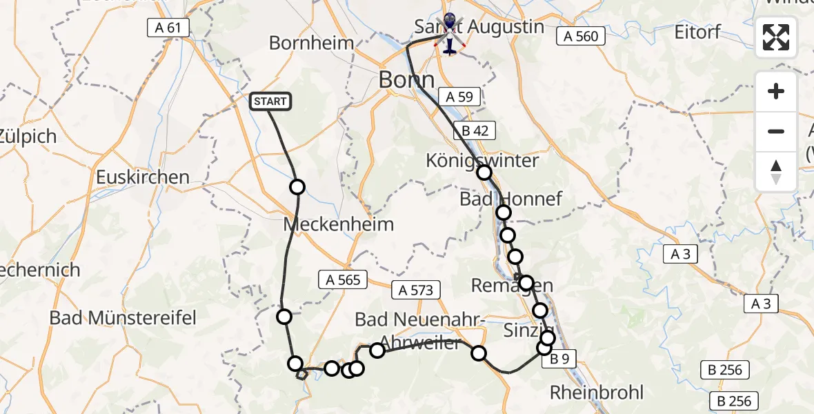 Flugroute Polizeihubschrauber Swisttal - Sankt Augustin, 16 April 2026, 08:53