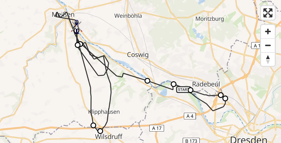 Flugroute Polizeihubschrauber Dresden - Meißen, 16 April 2026, 08:54