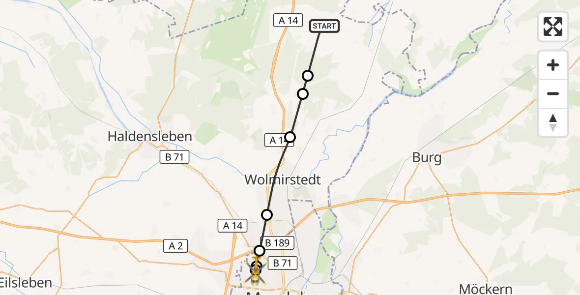Flugroute Rettungshubschrauber Burgstall - Magdeburg Hospital, 16 April 2026, 08:55