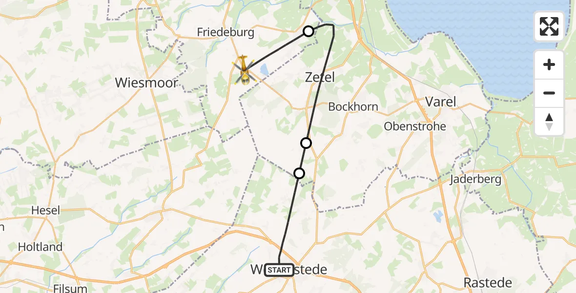 Flugroute Rettungshubschrauber Westerstede - Friedeburg, 16 April 2026, 08:56