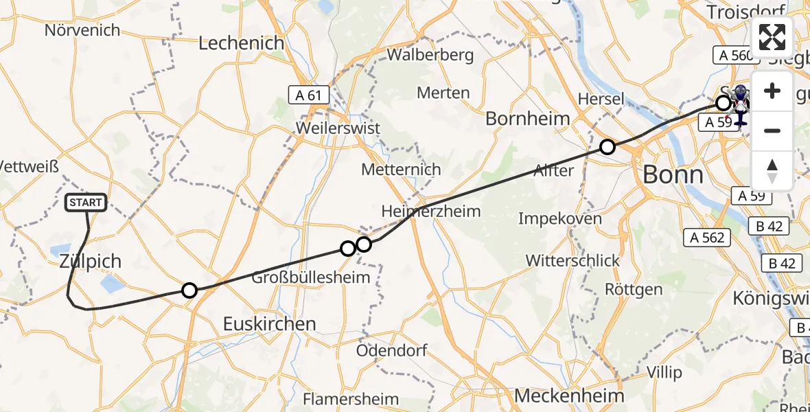 Flugroute Polizeihubschrauber Zülpich - Sankt Augustin, 16 April 2026, 09:03