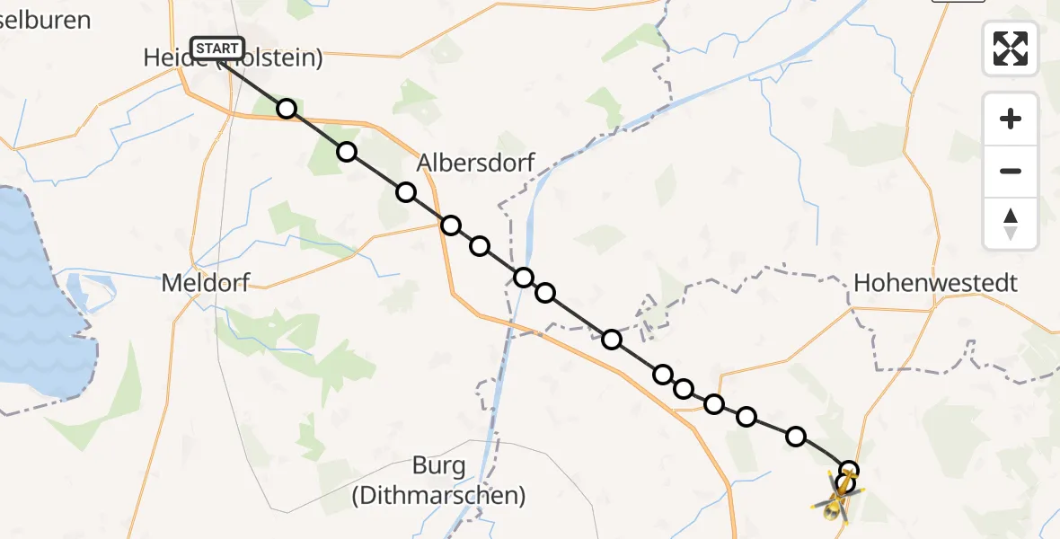 Flugroute Rettungshubschrauber Heide - Itzehoe Hungriger Wolf Flugplatz, 16 April 2026, 09:04