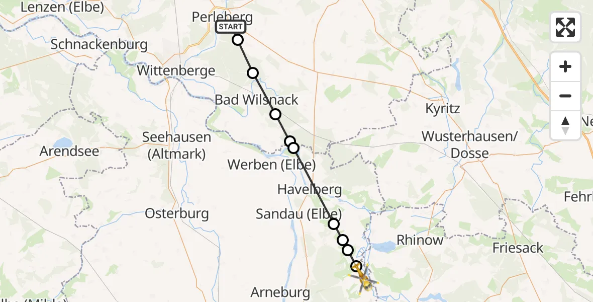 Flugroute Rettungshubschrauber Perleberg - Schollene, 16 April 2026, 09:07