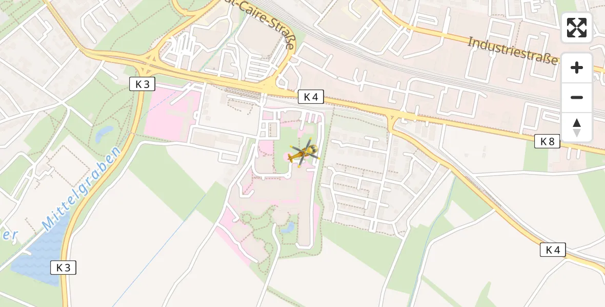 Flugroute Rettungshubschrauber Ludwigshafen Accident Hospital - Ludwigshafen Accident Hospital, 16 April 2026, 09:06