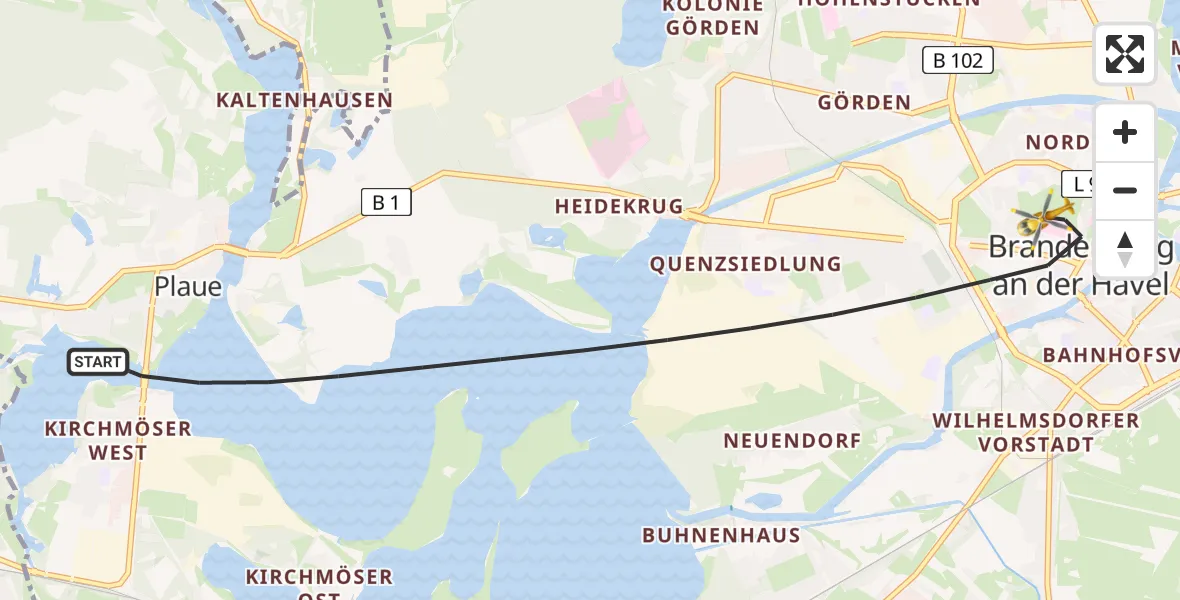 Flugroute Rettungshubschrauber Brandenburg an der Havel - Brandenburg an der Havel, 16 April 2026, 09:09