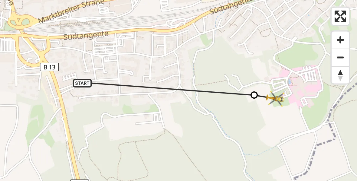 Flugroute Rettungshubschrauber Ochsenfurt - Ochsenfurt Hospital, 16 April 2026, 09:10