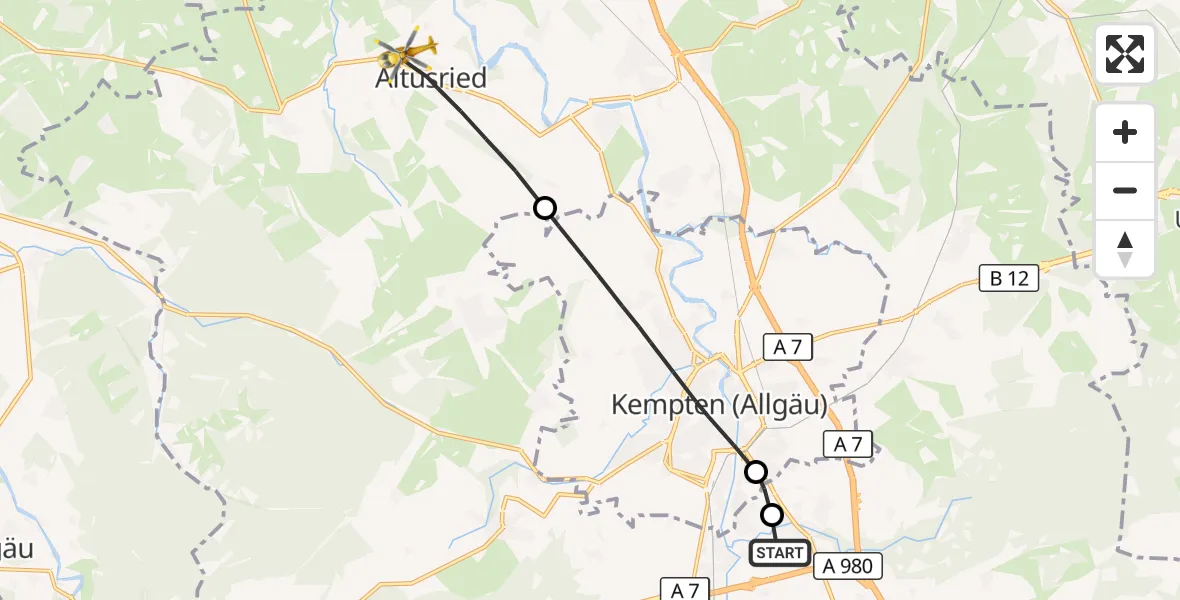 Flugroute Rettungshubschrauber Kempten-Durach Flugplatz - Altusried, 16 April 2026, 09:11