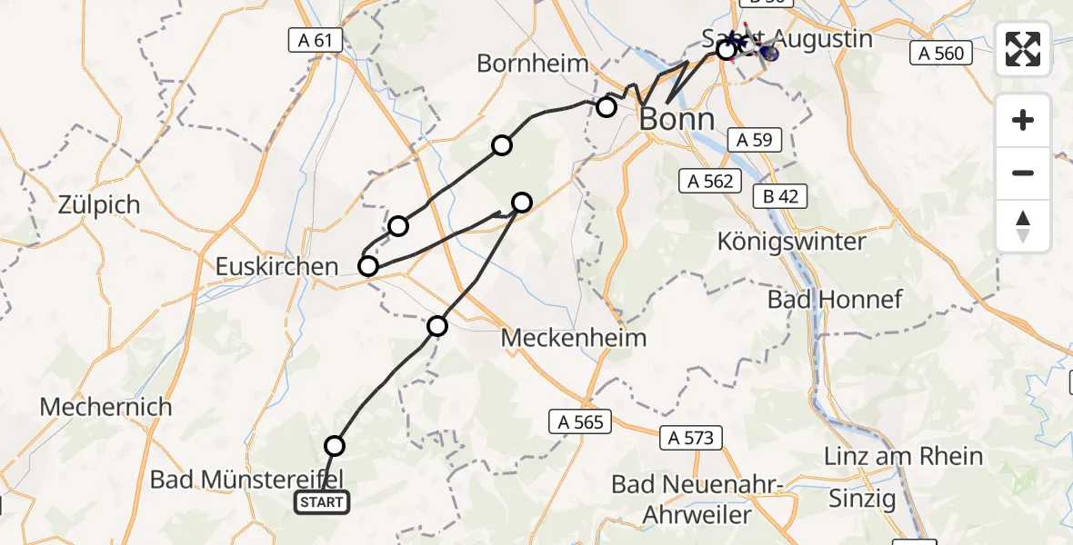 Flugroute Polizeihubschrauber Bad Münstereifel - Bonn-Hangelar Flugplatz, 16 April 2026, 09:14