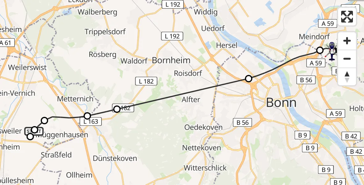 Flugroute Polizeihubschrauber Weilerswist UL - Sankt Augustin, 16 April 2026, 09:14