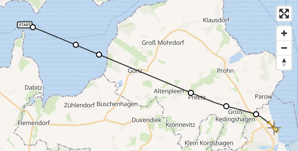 Flugroute Rettungshubschrauber Barth - Stralsund, 16 April 2026, 09:22