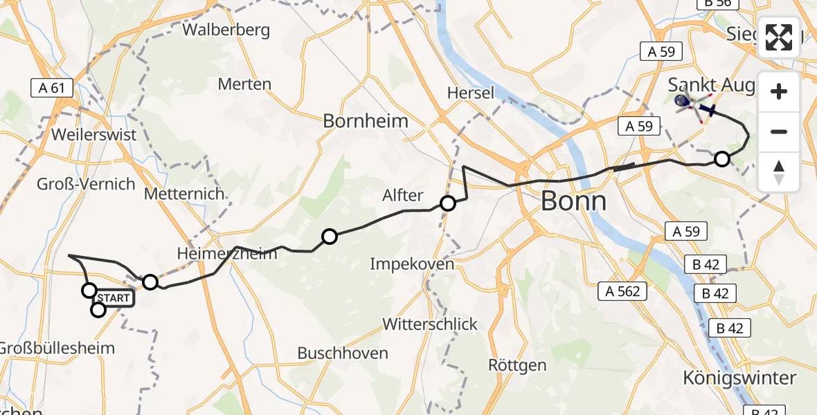 Flugroute Polizeihubschrauber Weilerswist - Bonn-Hangelar Flugplatz, 16 April 2026, 09:22