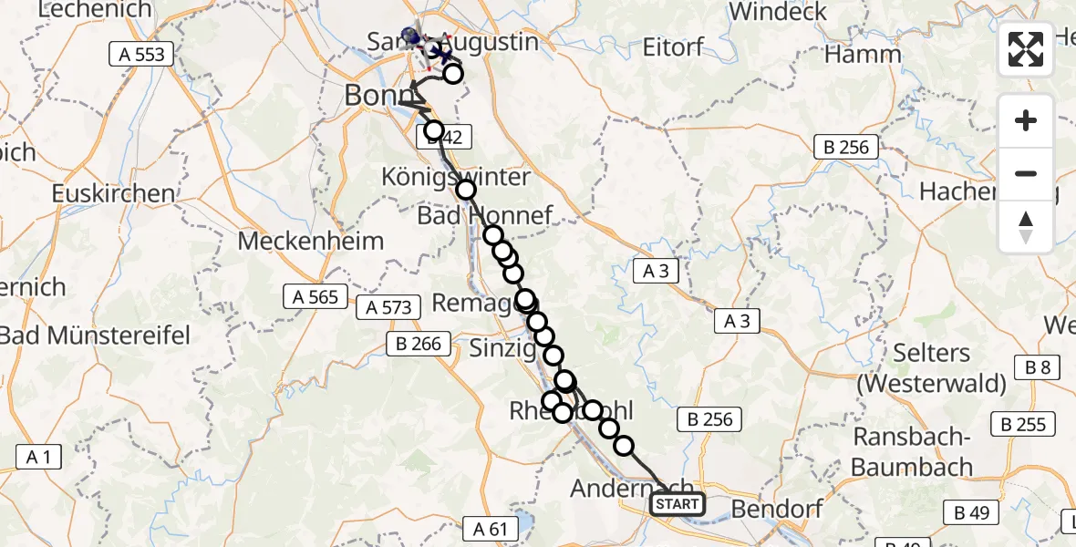 Flugroute Polizeihubschrauber Neuwied - Bonn-Hangelar Flugplatz, 16 April 2026, 09:22