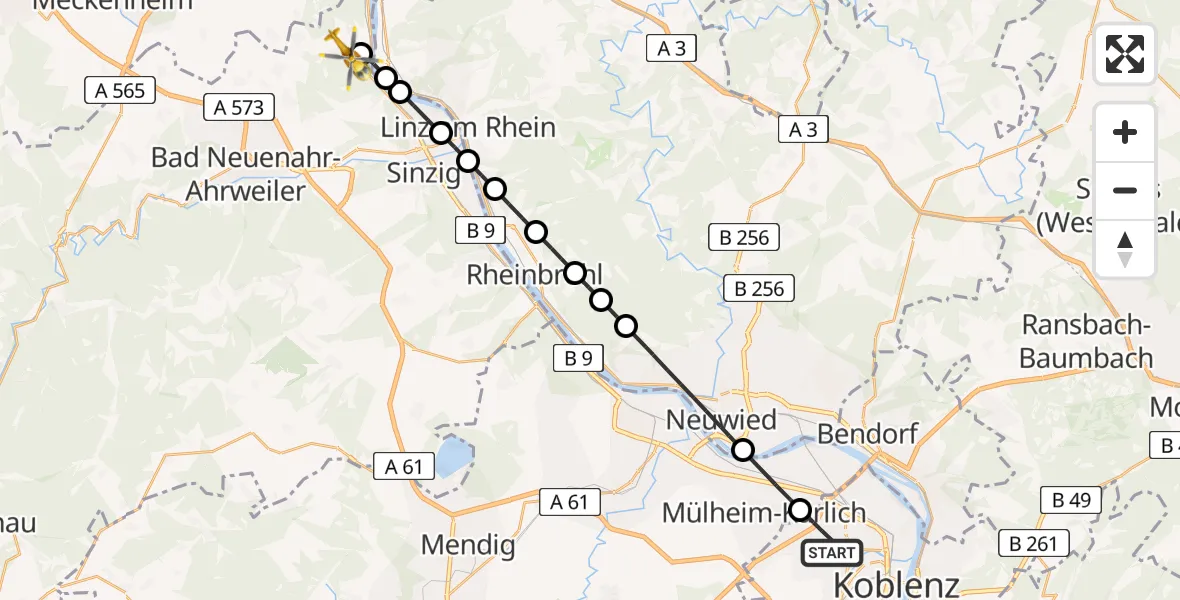 Flugroute Rettungshubschrauber Koblenz - Remagen, 16 April 2026, 09:32