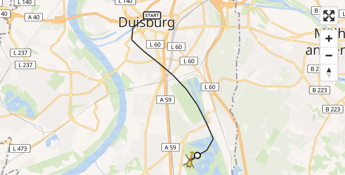 Flugroute Rettungshubschrauber Duisburg - Duisburg Air Rescue Hubschrauberlandeplatz (Christoph 9), 16 April 2026, 09:34