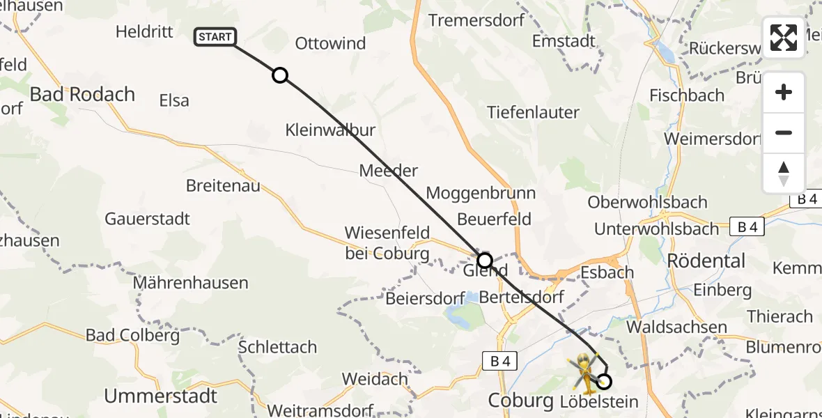 Flugroute Rettungshubschrauber Bad Rodach - Coburg-Brandensteinsebene Flugplatz, 16 April 2026, 09:34
