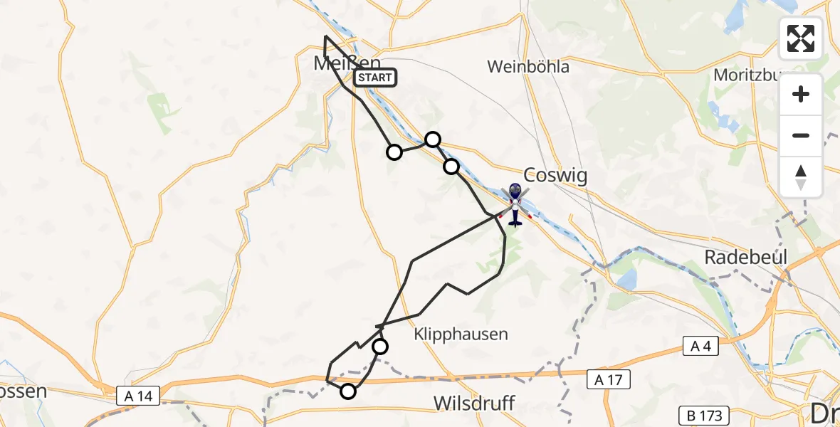 Flugroute Polizeihubschrauber Meißen - Klipphausen, 16 April 2026, 09:35