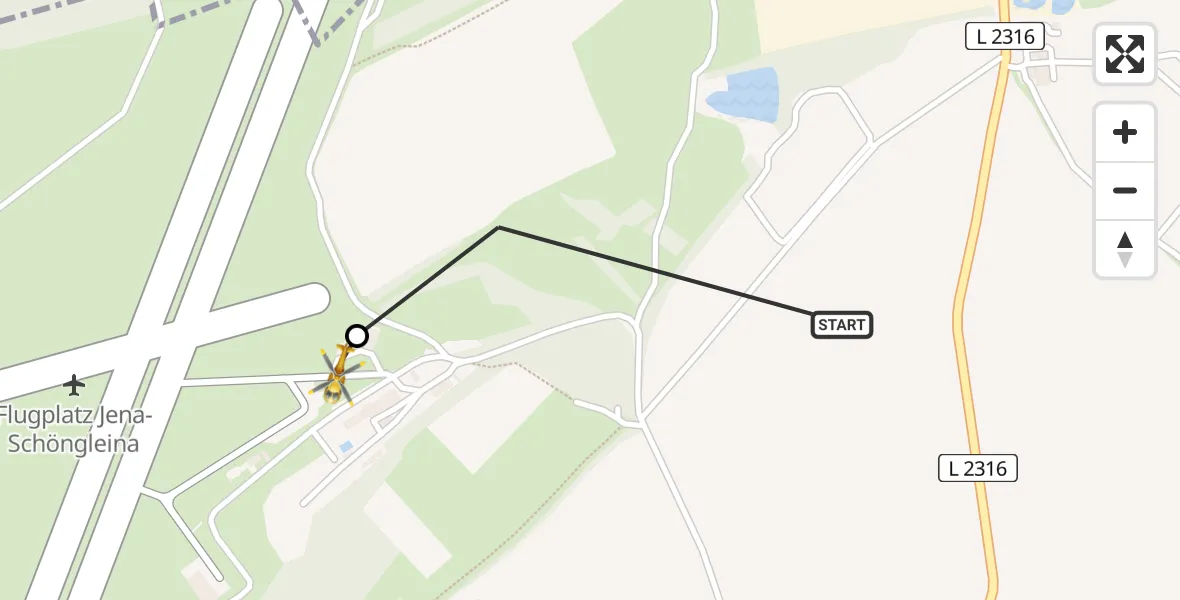 Flugroute Rettungshubschrauber Schöngleina - Jena-Schöngleina Flugplatz, 16 April 2026, 09:40