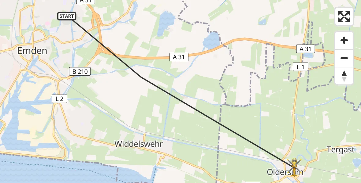Flugroute Ambulanzhubschrauber Emden - Moormerland, 16 April 2026, 09:44