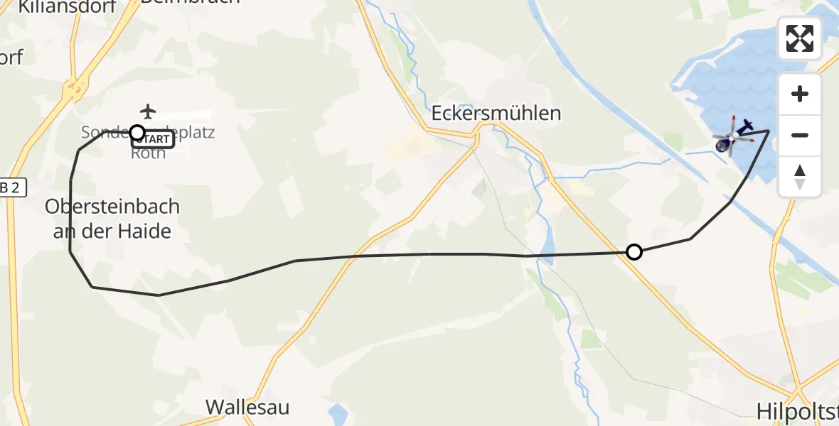Flugroute Polizeihubschrauber Flugplatz Roth - Roth, 16 April 2026, 09:45