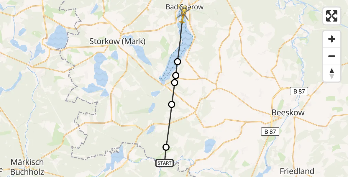 Flugroute Rettungshubschrauber Tauche - Bad Saarow, 16 April 2026, 09:45