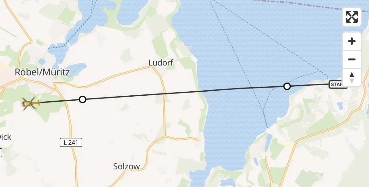 Flugroute Rettungshubschrauber Rechlin - Röbel/Müritz, 16 April 2026, 09:53