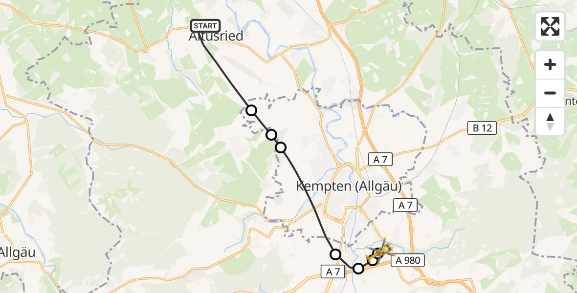 Flugroute Rettungshubschrauber Altusried - Kempten-Durach Flugplatz, 16 April 2026, 09:53