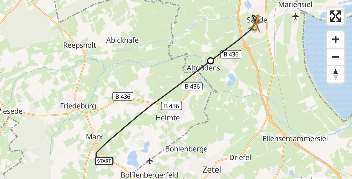 Flugroute Rettungshubschrauber Friedeburg - Sande, 16 April 2026, 09:56