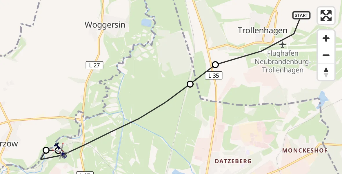 Flugroute Polizeihubschrauber Neubrandenburg Trollenhagen Flughafen - Neubrandenburg, 16 April 2026, 09:56